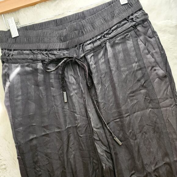 The Kooples Paris Black Jersey Satin Stripe Drawstring Tapered Pant - Picture 7 of 11